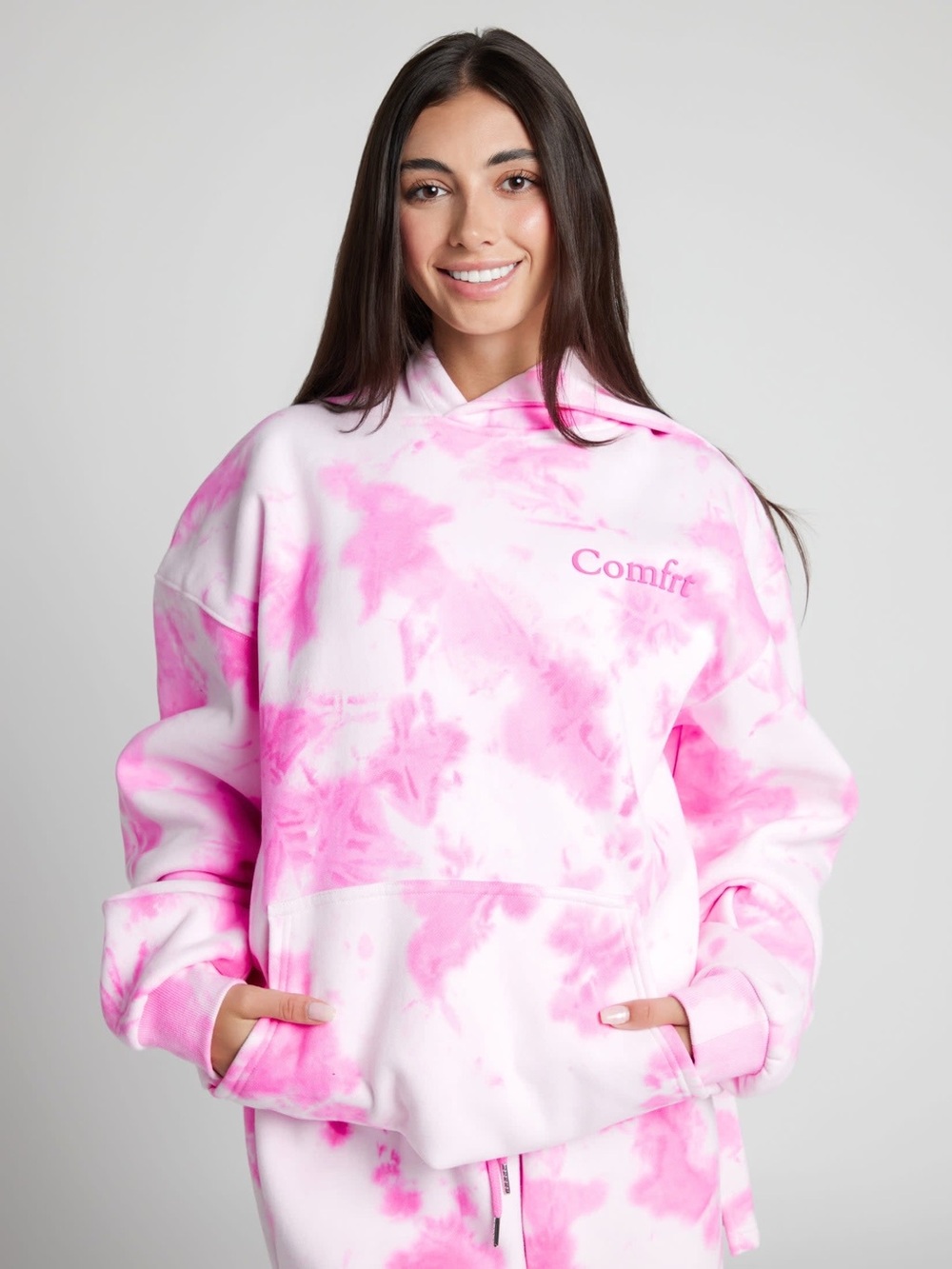 Comfrt Minimalist Pink Tie-Dye Hoodie - Women's Cozy Pullover size S